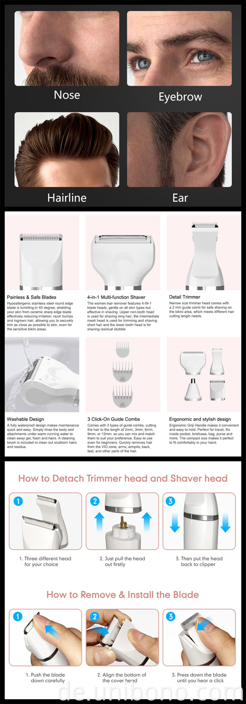 Schnurlose Körpernase Haar Schnittschneider Trimmer Cordless Body Nose Hair Cutting Clipper Trimmer